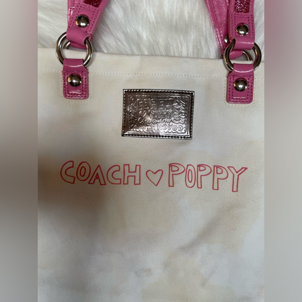 COACH Poppy Chan PINKY White Canvas Tote Bag - Picture 4 of 9